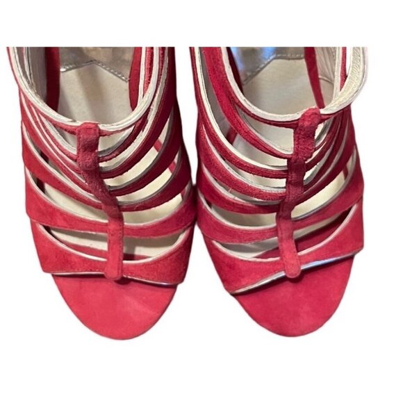 Michael Kors women's sz 6 fuschia high heel, open toe, bootie shoes, cutouts - Picture 2 of 12